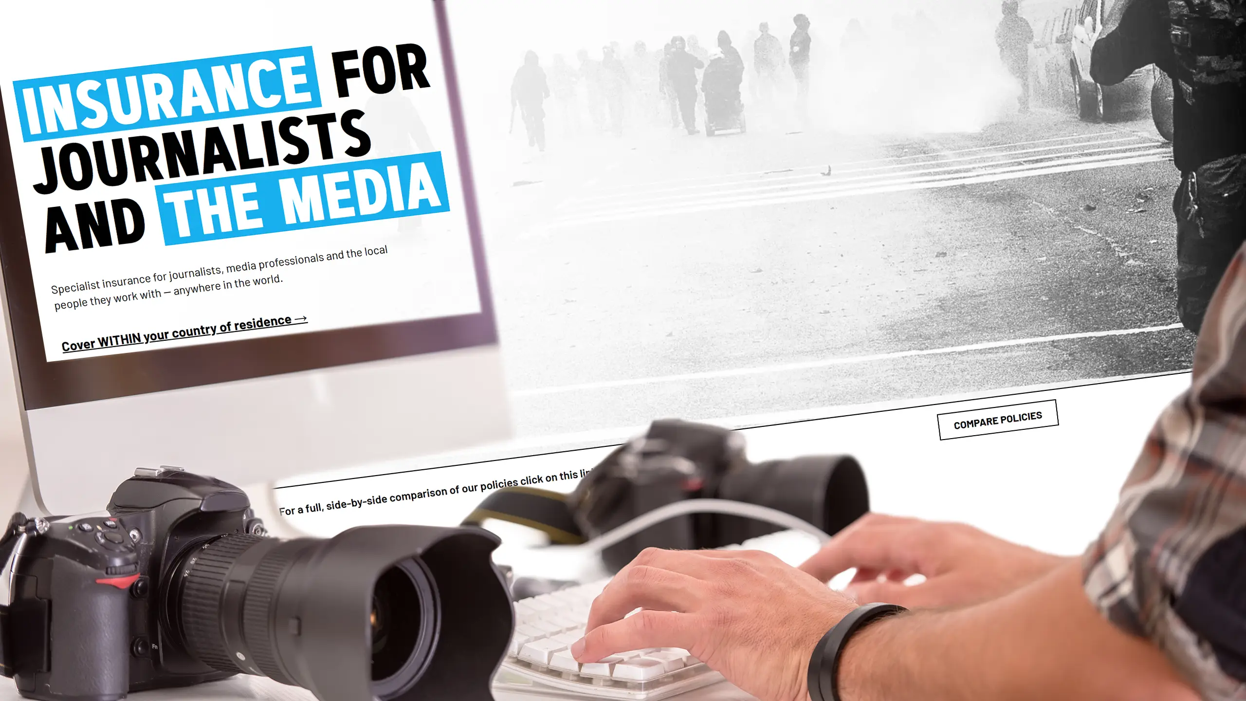 Insurance for the Media website showing sector-specific messaging and navigation