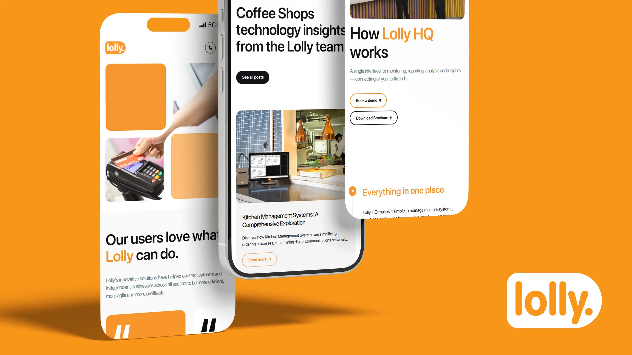 Lolly mobile experience showing blog, Lolly HQ and app views across devices